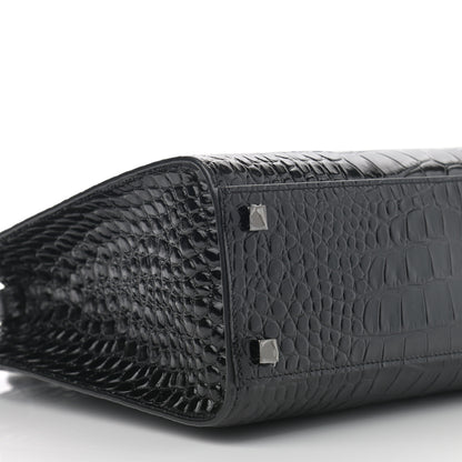 Saint Laurent Shiny Calfskin Crocodile Embossed Small Manhattan Shopper Tote Black 9 of 10