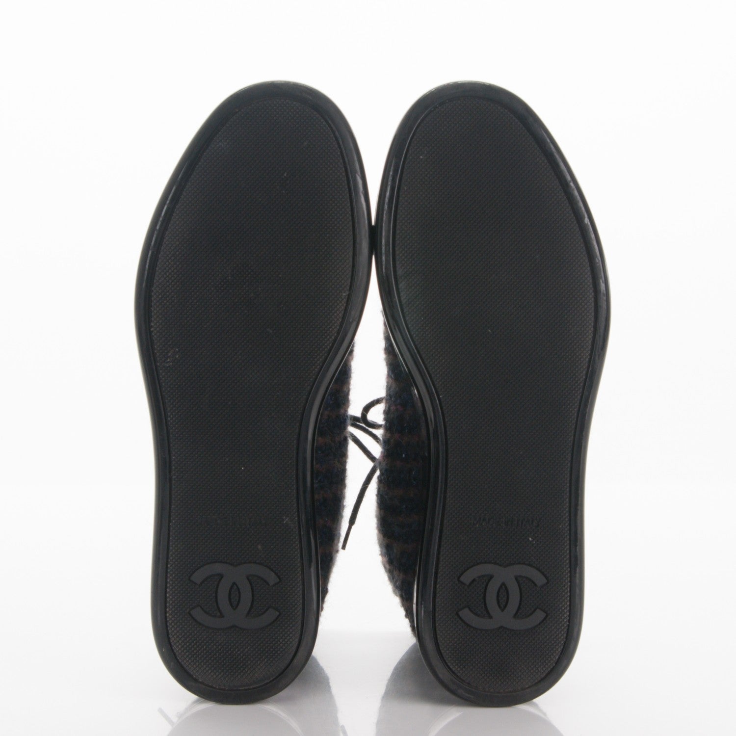 Chanel Tweed Lambskin High Top Sneakers 40 Navy Black Khaki 5 of 7