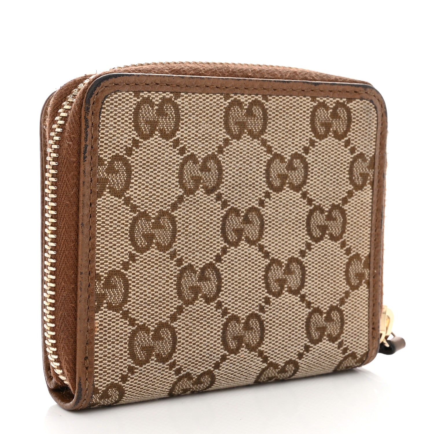 Gucci Monogram Dollar Calfskin Zip Around French Wallet Beige Ebony Tabacco 3 of 8