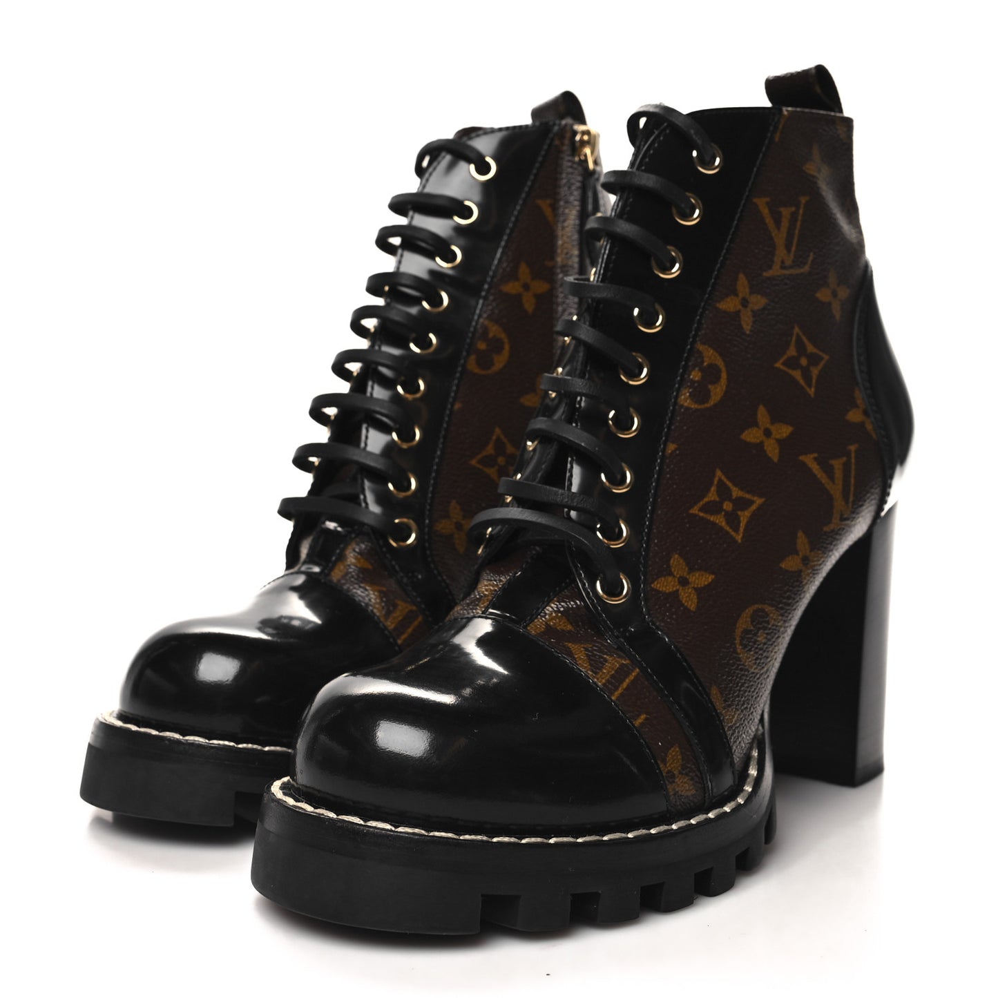 Patent Calfskin Monogram Star Trail Ankle Boots 40 Black