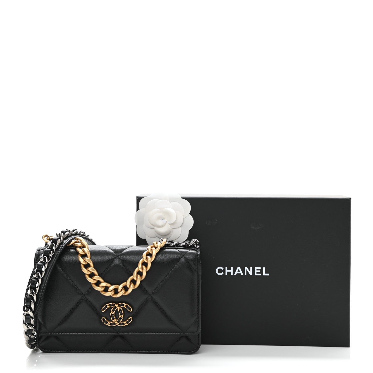 Chanel Lambskin Quilted Chanel 19 Wallet On Chain WOC Black 13 of 13