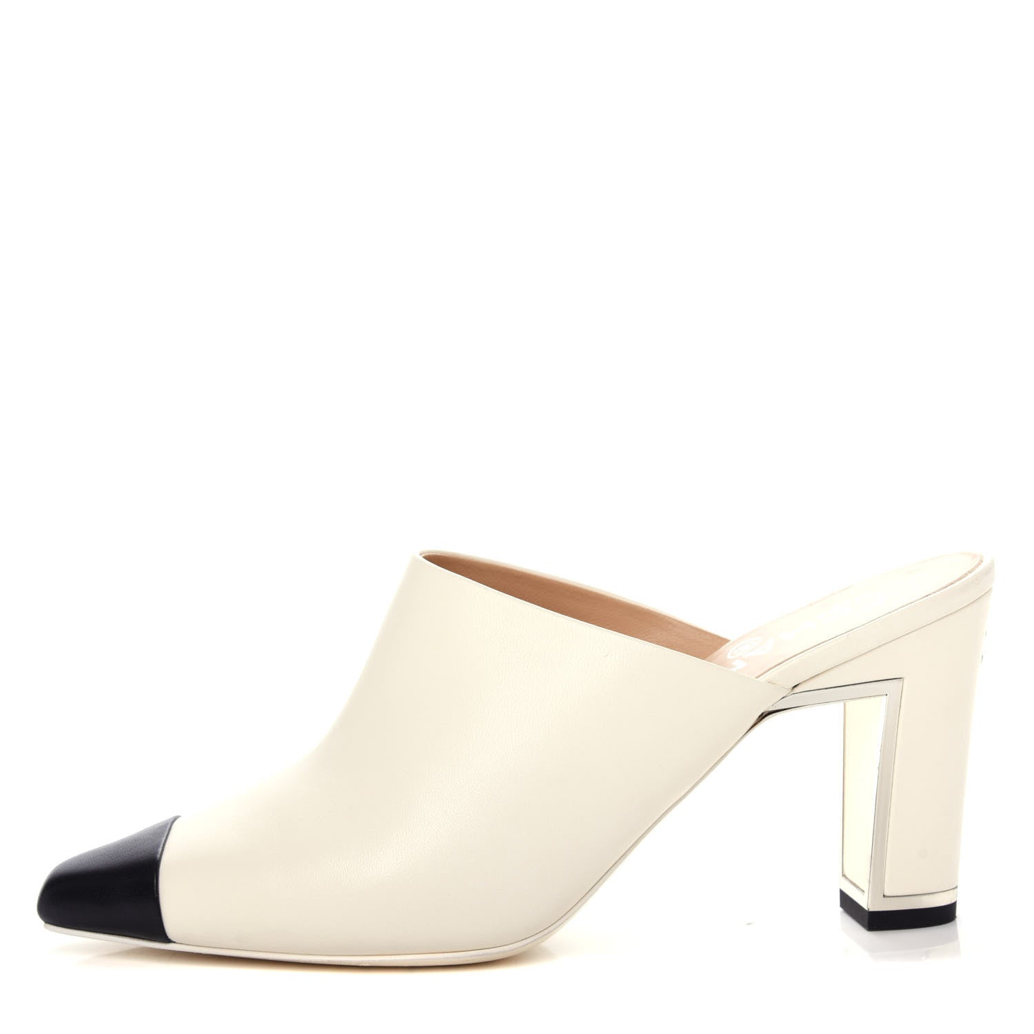 Chanel Lambskin Cap Toe Mules 38.5 Ivory Black 1 of 12