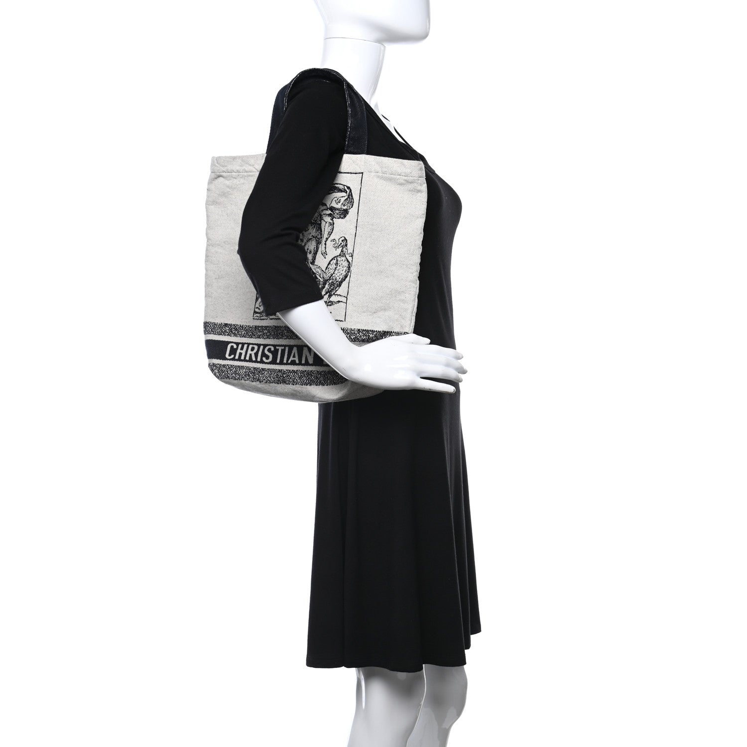 Christian Dior Canvas Print Cruise Tote Ivory Black 2 of 9