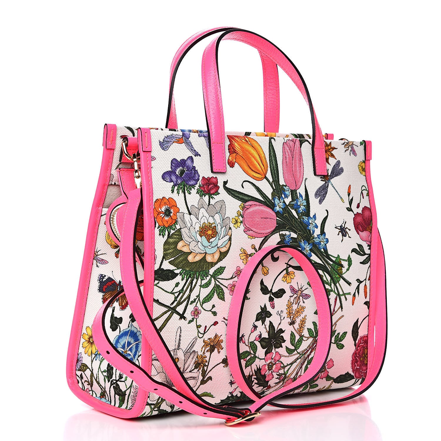 Gucci Canvas Medium Flora Tote Fuchsia 3 of 9
