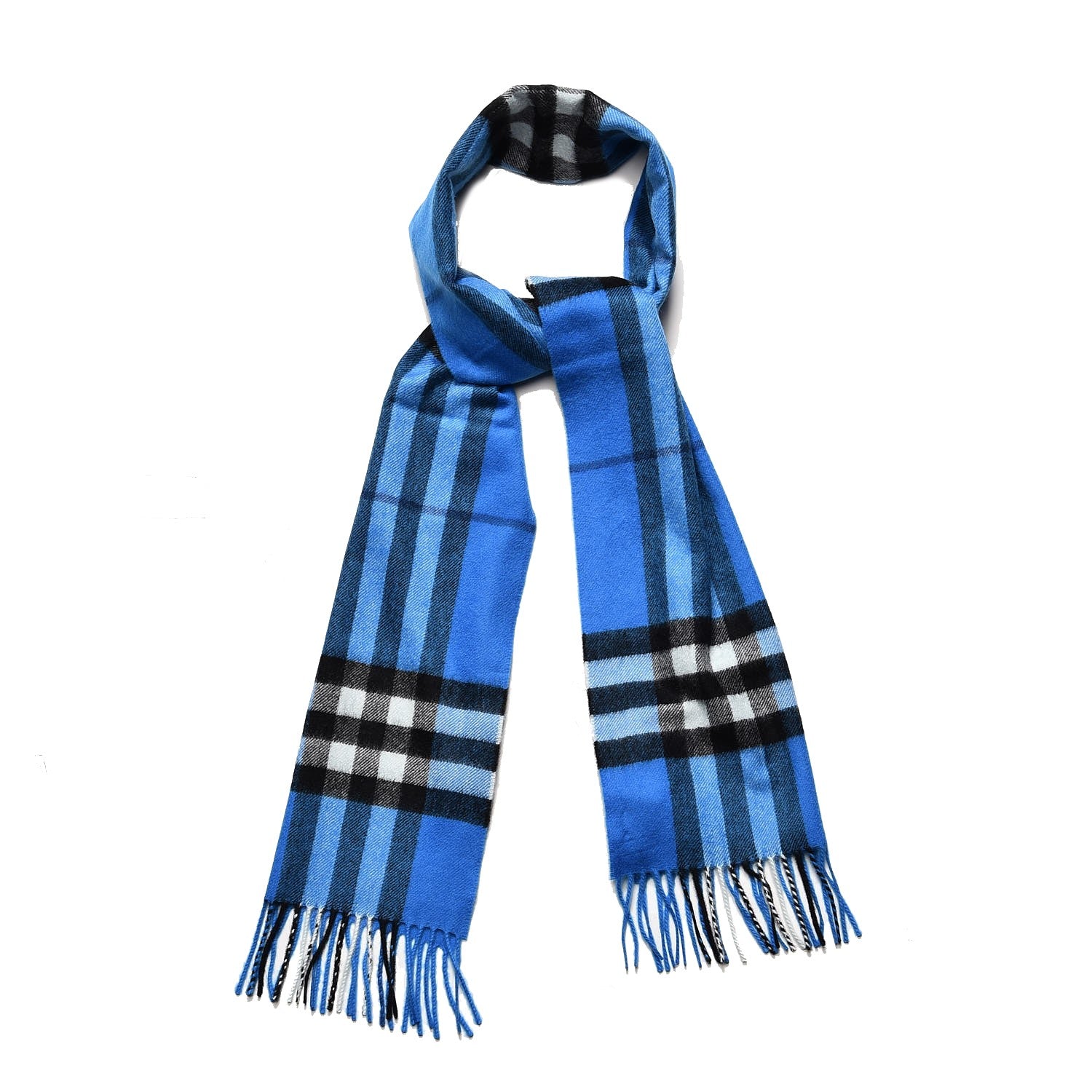 Burberry Cashmere Giant Check Fringe Scarf Bright Cornflower Blue 1 of 6