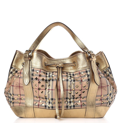 Burberry Haymarket Check Drawstring Claudia Bag Gold 1 of 17