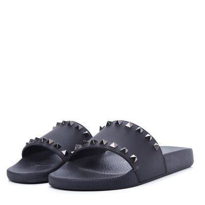 Valentino Garavani Rubber Rockstud Slide Sandals 38 Black 3 of 9