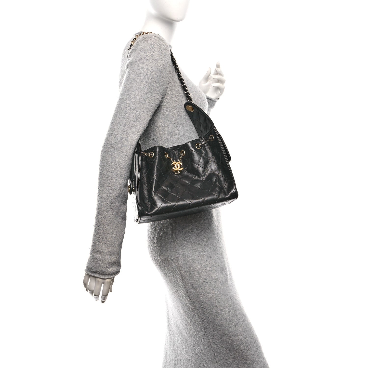 Chanel Shiny Crumpled Calfskin Quilted Small Chanel 25 Handbag Black 2 of 12