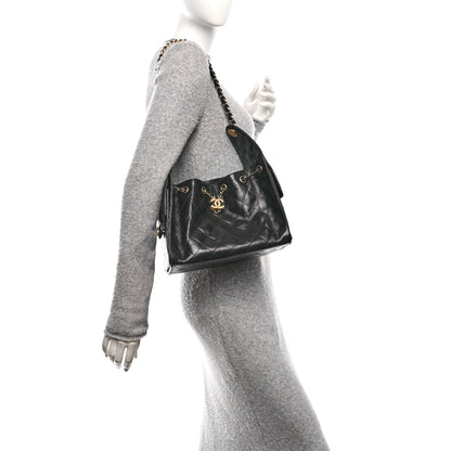 Chanel Shiny Crumpled Calfskin Quilted Small Chanel 25 Handbag Black 2 of 12