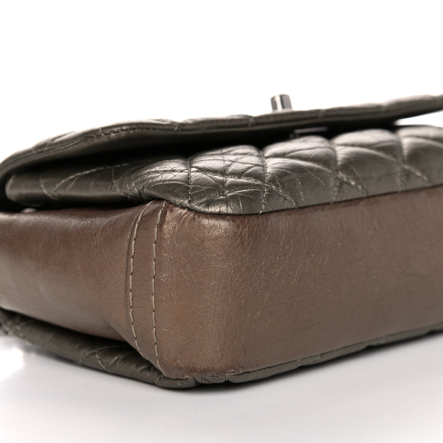 Metallic Aged Calfskin Quilted Small Flap Gold
