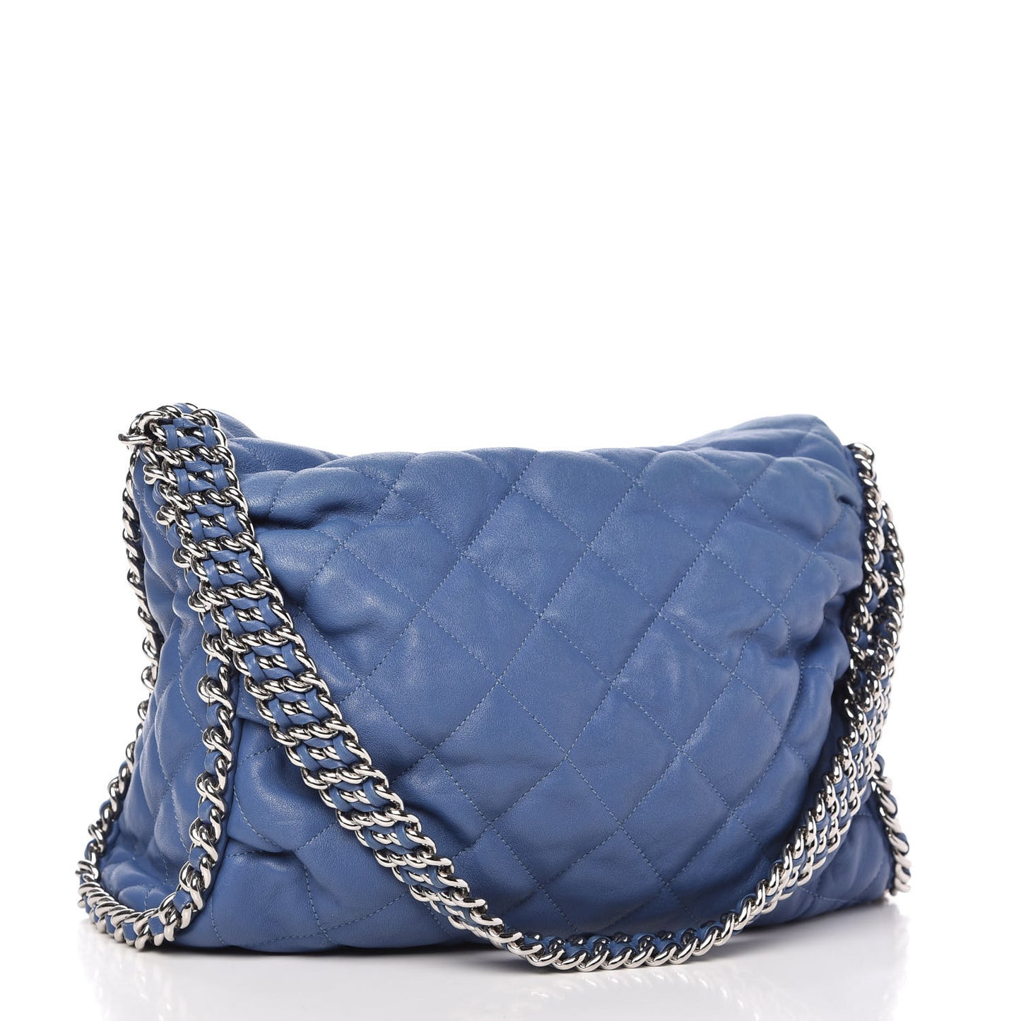 Washed Lambskin Chain Around Hobo Blue