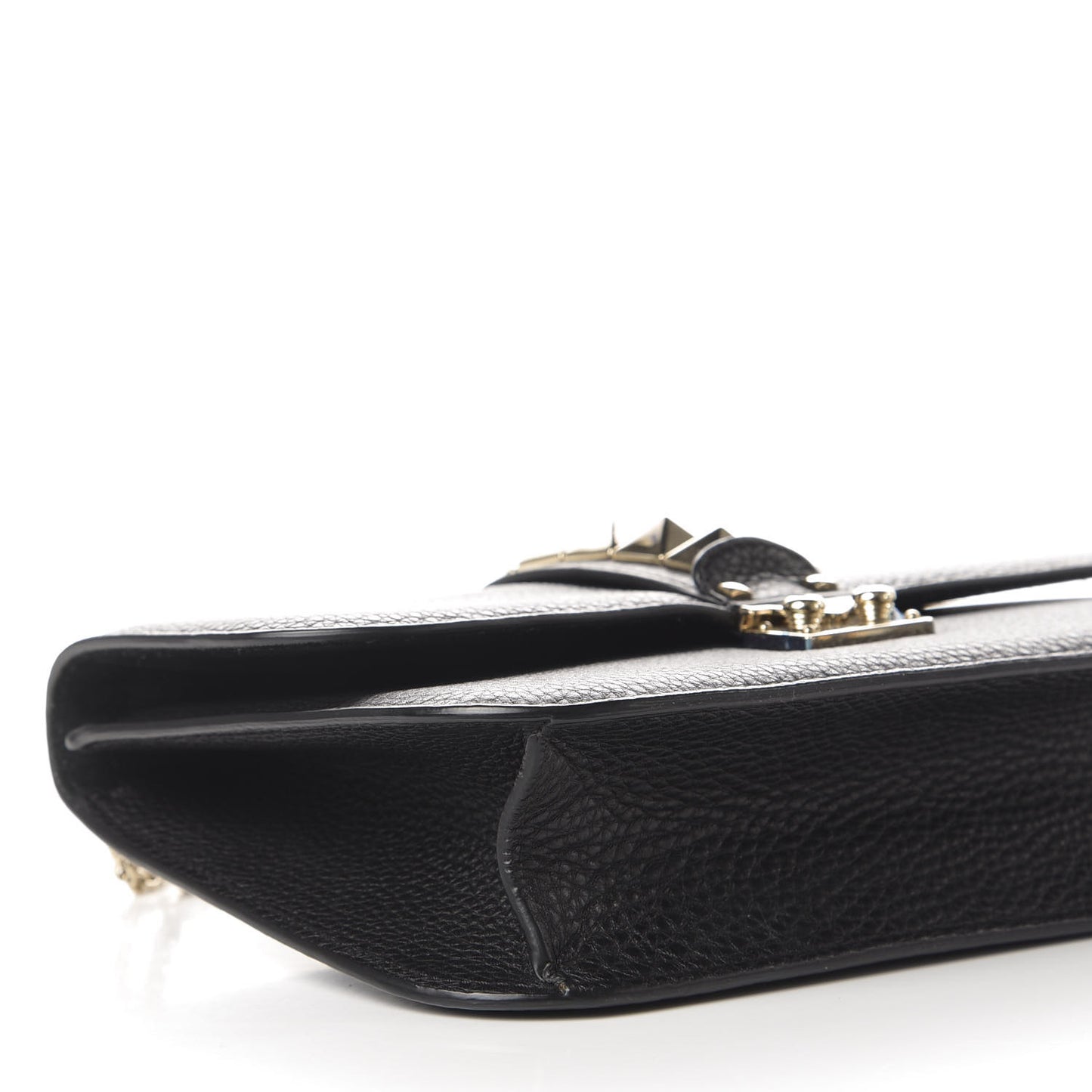 Pebbled Calfskin Medium Glam Lock Rockstud Flap Black