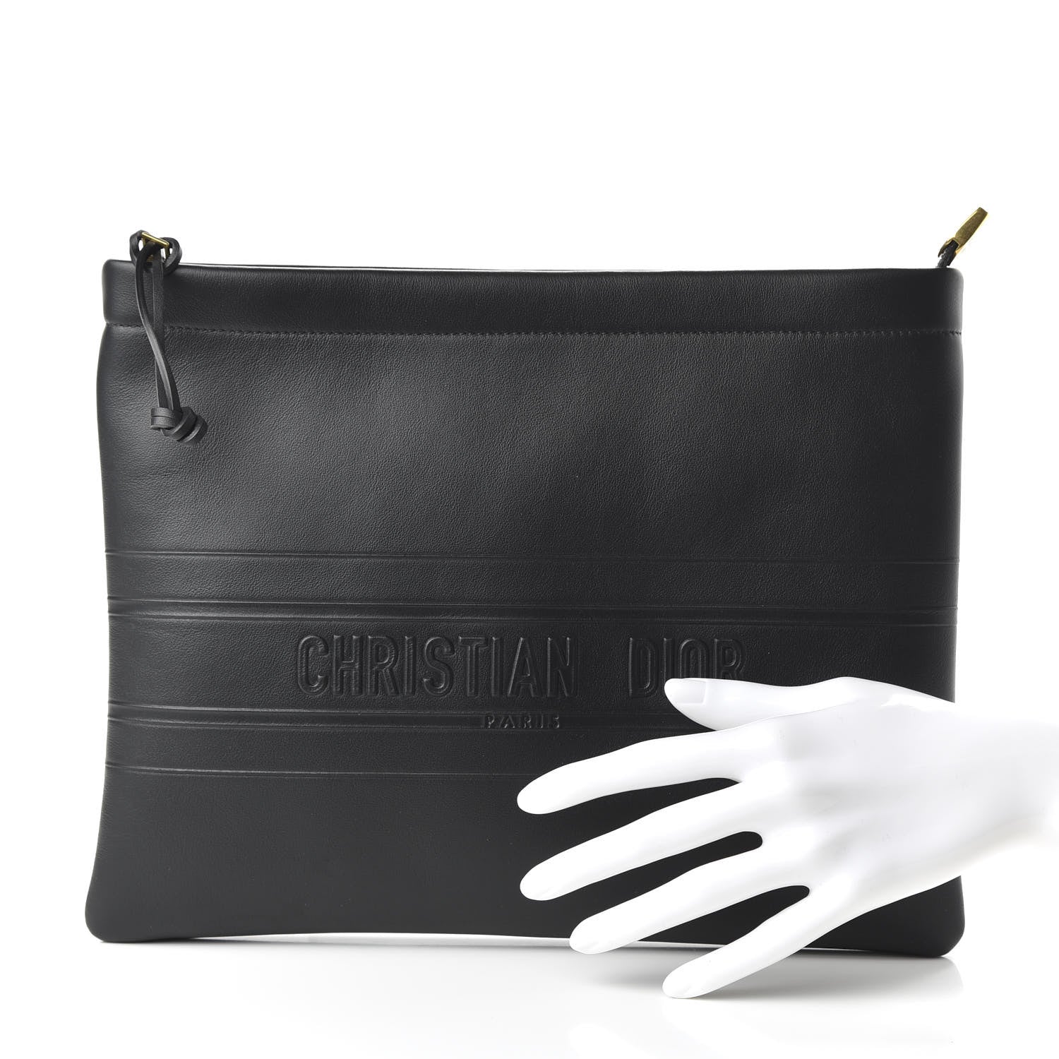 Christian Dior Calfskin Embossed Logo Zip Clutch Black 2 of 10