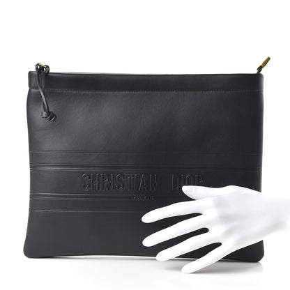 Christian Dior Calfskin Embossed Logo Zip Clutch Black 2 of 10