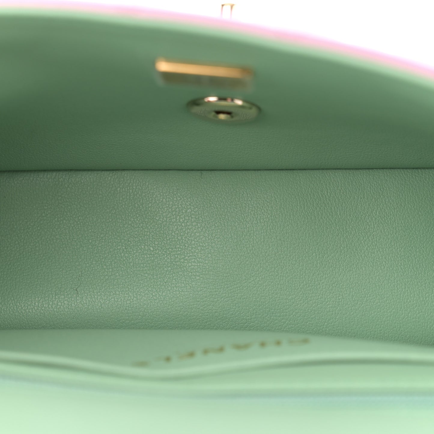 Lambskin Quilted Mini Top Handle Rectangular Flap Pink Green