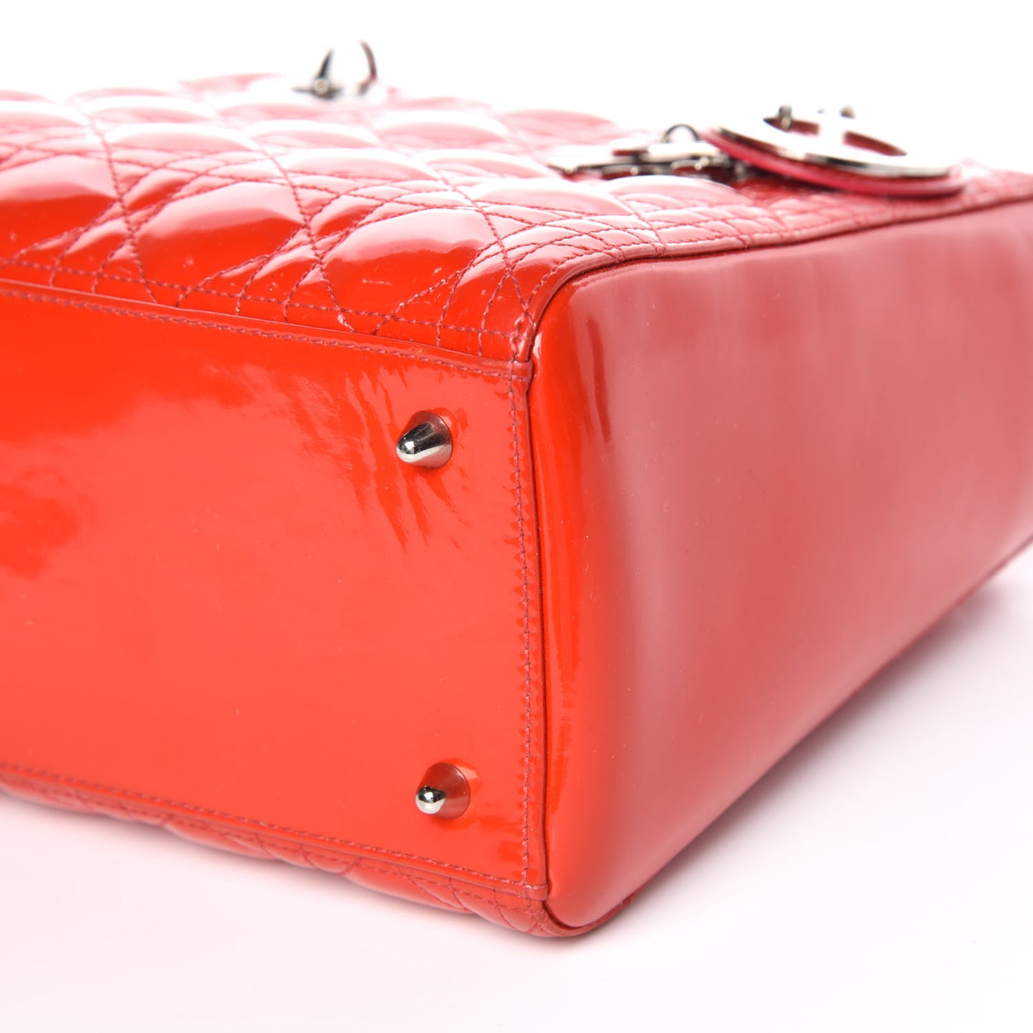 Patent Cannage Whipstitch Medium Lady Dior Red
