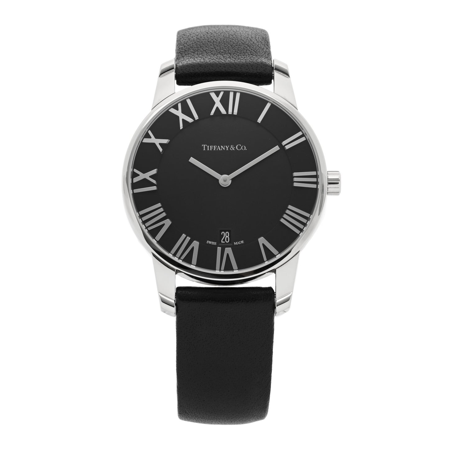 Stainless Steel Calfskin 37mm Atlas 2-Hand Quartz Watch Black