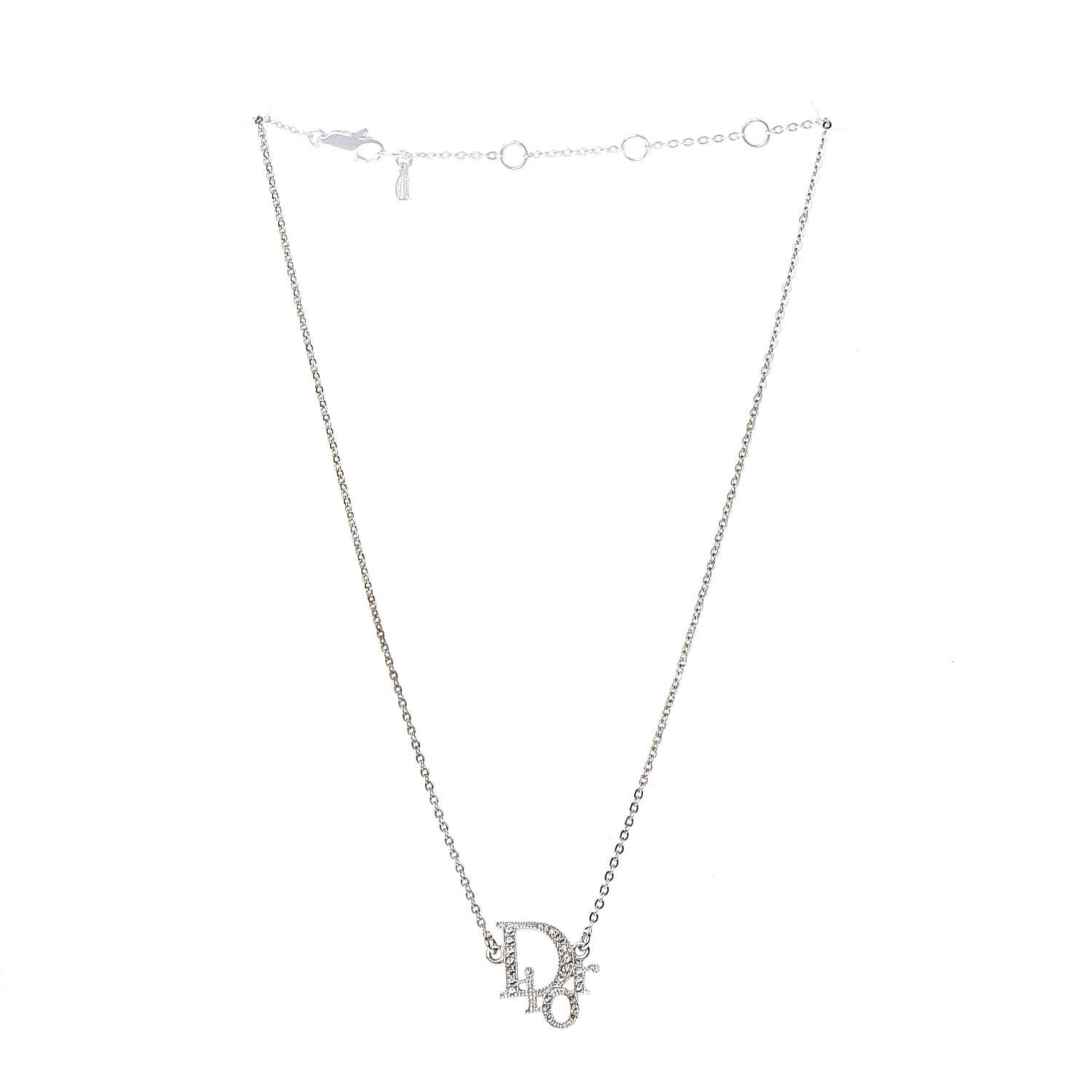Christian Dior Crystal Logo Necklace Silver 3 of 6