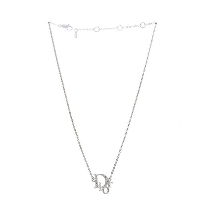 Christian Dior Crystal Logo Necklace Silver 3 of 6