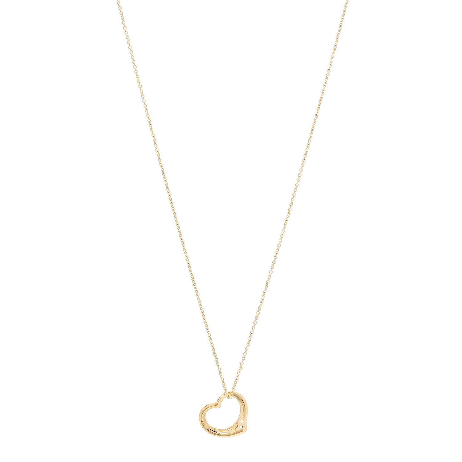 Tiffany 18K Yellow Gold 16mm Elsa Peretti Open Heart Pendant Necklace 1 of 8