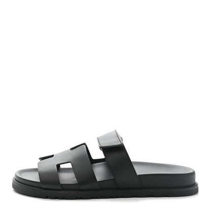 Hermes Calfskin Womens Chypre Sandals 38 Black 1 of 8