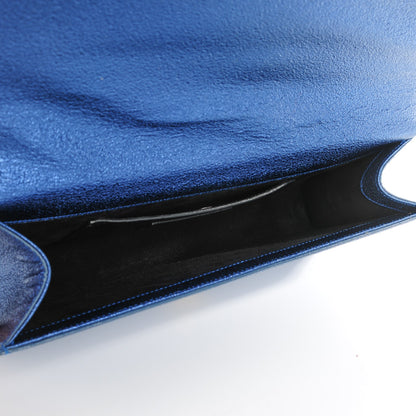 Saint Laurent Textured Patent Calfskin Classic Monogram Clutch Royal Blue 5 of 7