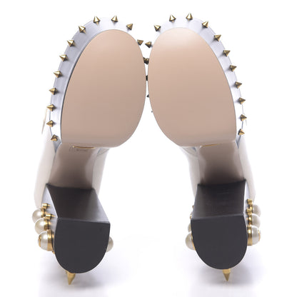 Gucci Malaga Kid Pearl Studded Spiked Vegas Platform Loafer 36 Mystic White 5 of 9