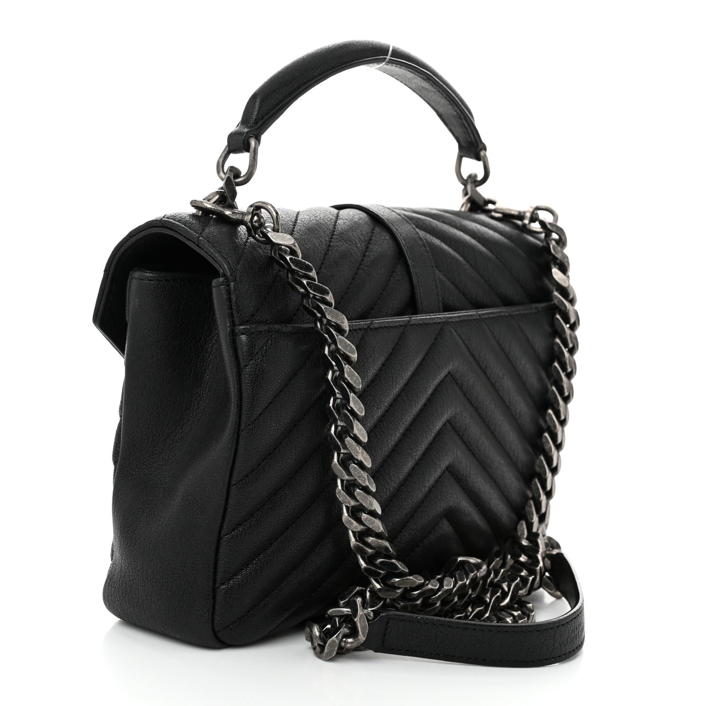 Sheepskin Matelasse Chevron Monogram Medium College Bag Black