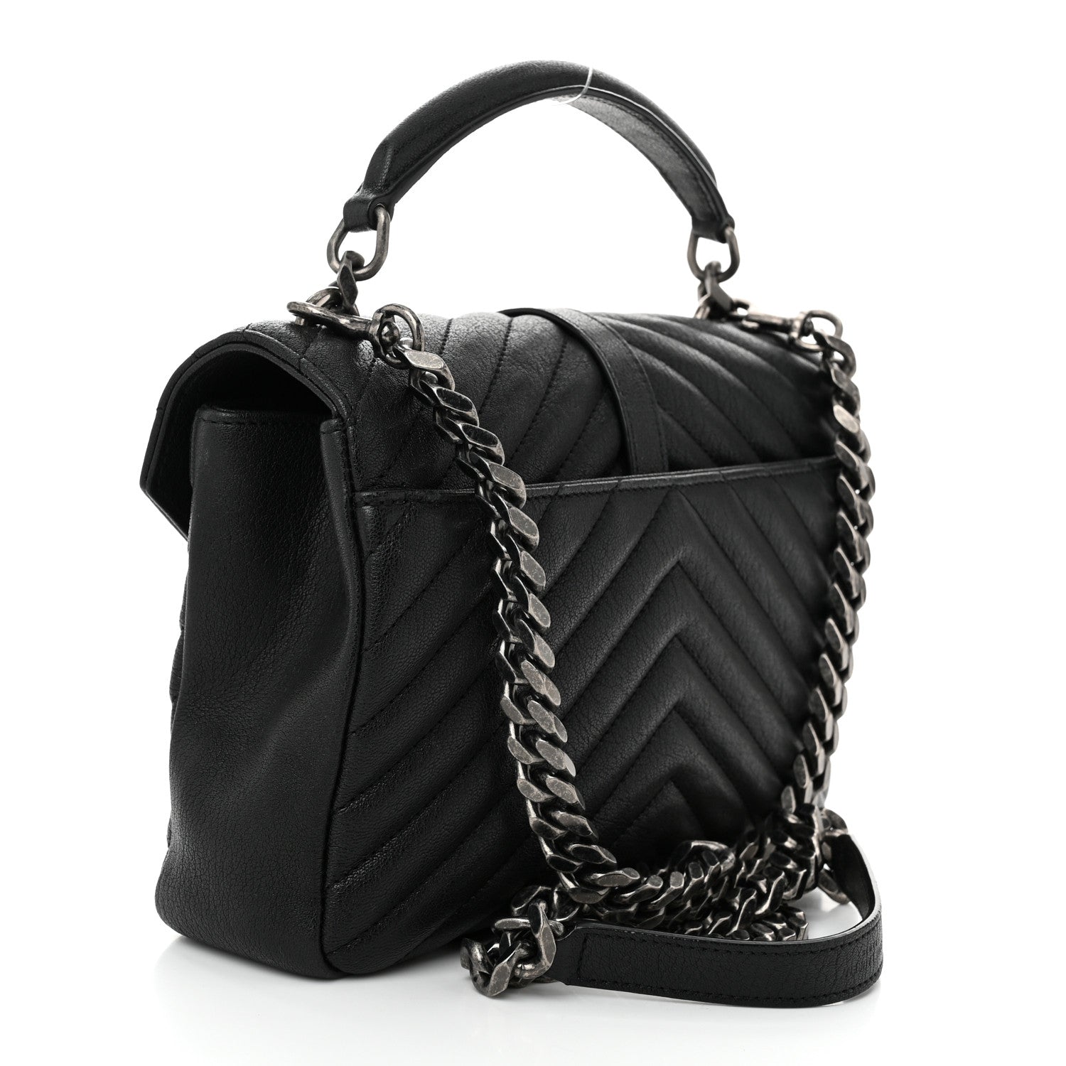 Saint Laurent Sheepskin Matelasse Chevron Monogram Medium College Bag Black 3 of 10
