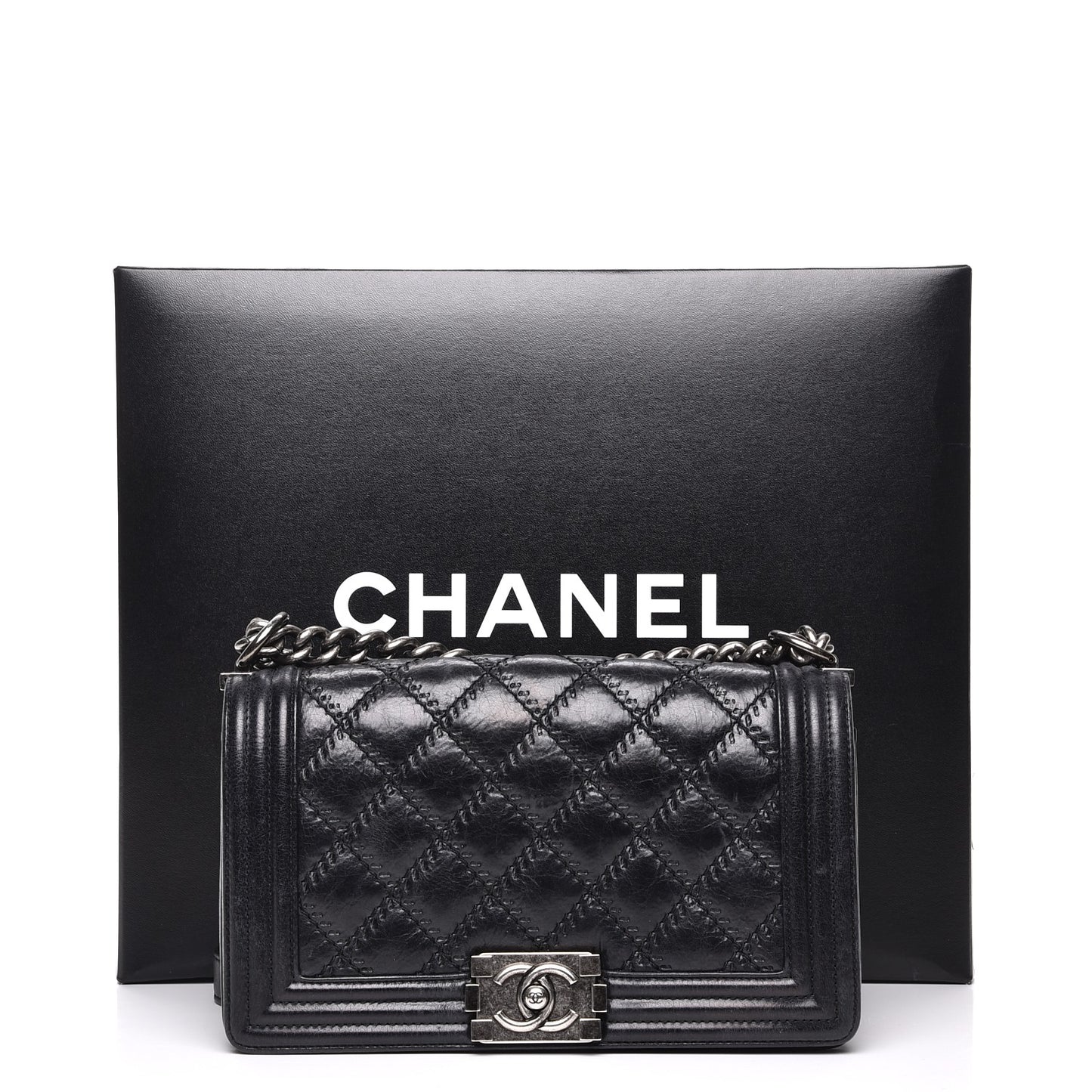 Calfskin Double Stitch Medium Boy Flap Black
