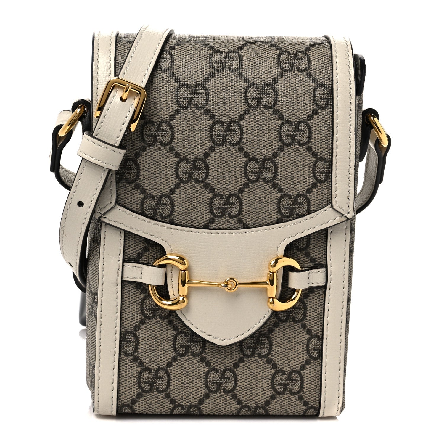 Gucci GG Supreme Monogram Azalea Calfskin Mini Horsebit 1955 Crossbody Bag Beige Ebony Mystic White 1 of 9