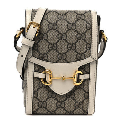 Gucci GG Supreme Monogram Azalea Calfskin Mini Horsebit 1955 Crossbody Bag Beige Ebony Mystic White 1 of 9