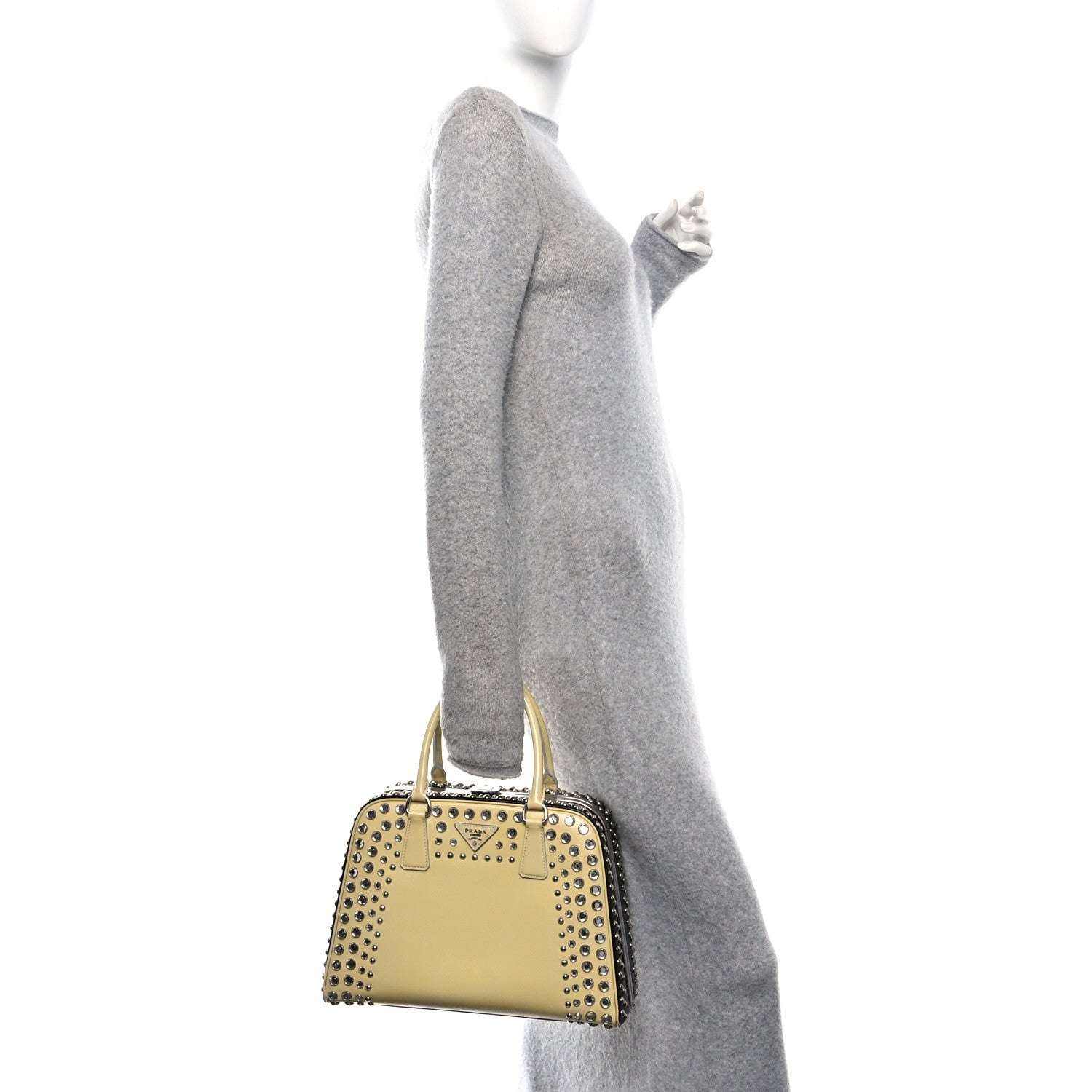 Prada Saffiano Lux Crystal Pyramid Bag Talco Black 2 of 9
