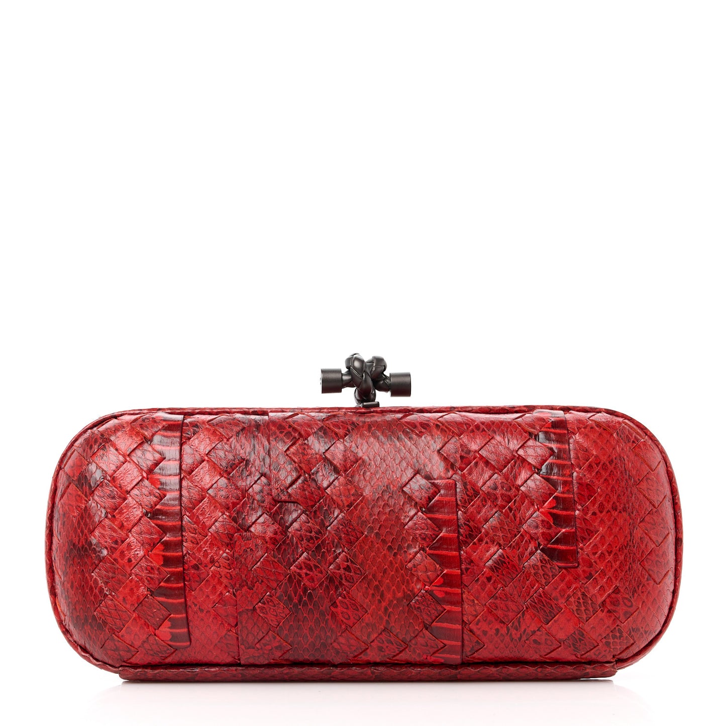 Snakeskin Intrecciato Stretch Knot Clutch Red