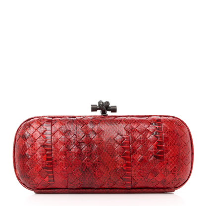 Bottega Veneta Snakeskin Intrecciato Stretch Knot Clutch Red 1 of 13