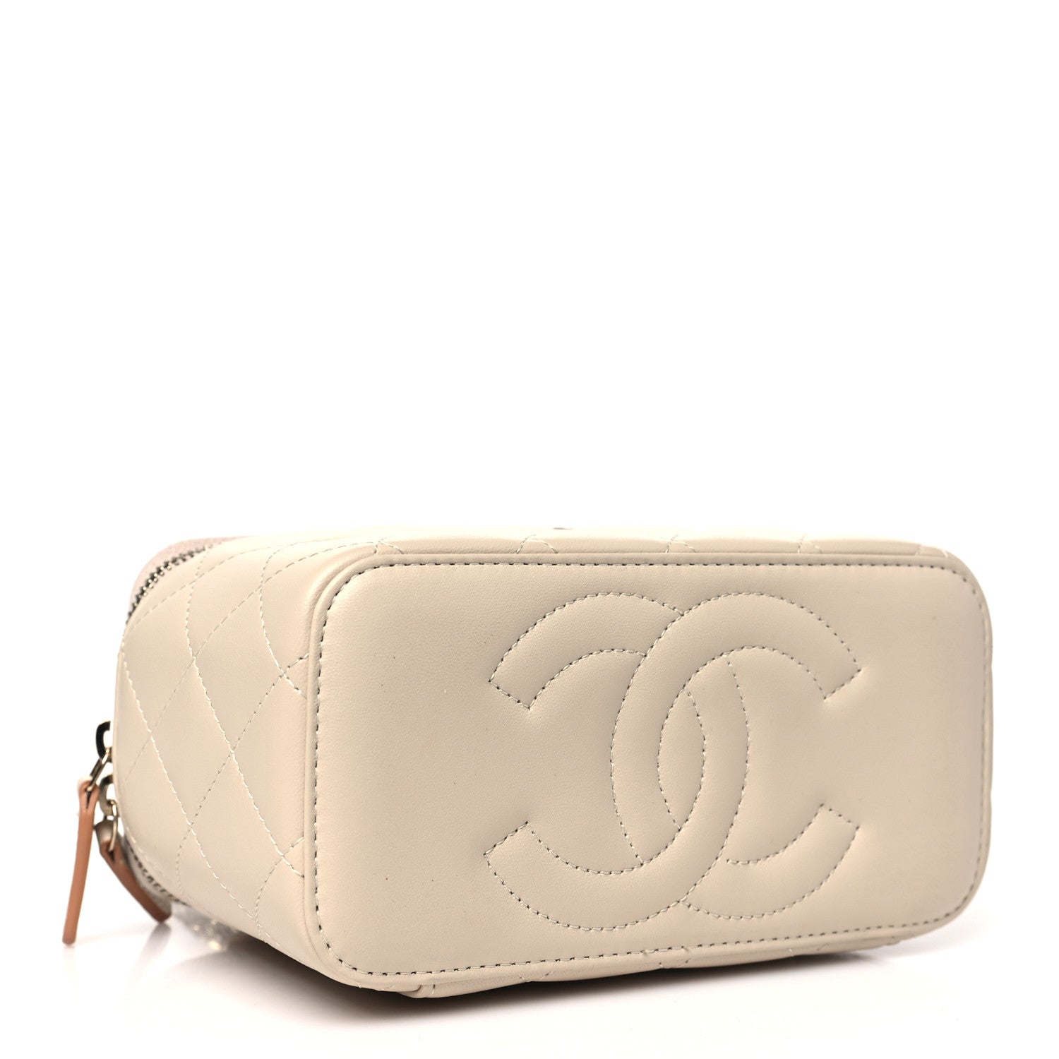 Chanel Lambskin Quilted Small Top Handle Vanity Case With Chain Ecru Dark Beige 4 of 10