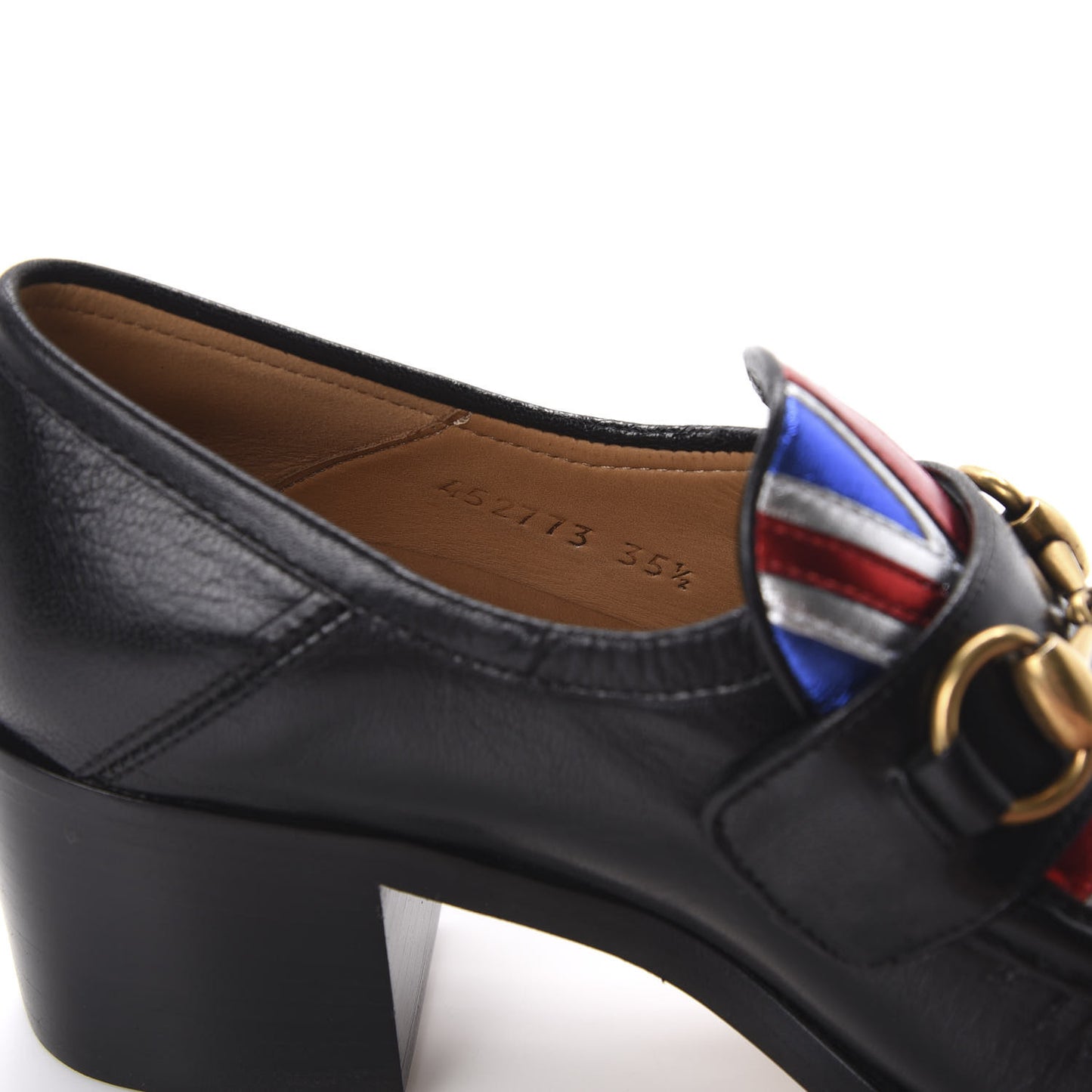 Lambskin Union Jack Horsebit Loafer Pumps 35.5 Black