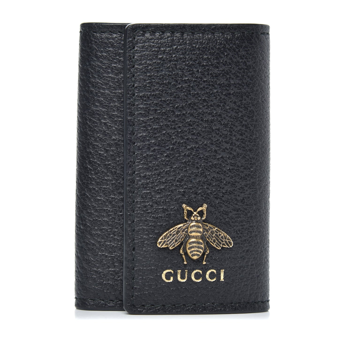 Pebbled Calfskin Bee 6 Key Holder Case Black