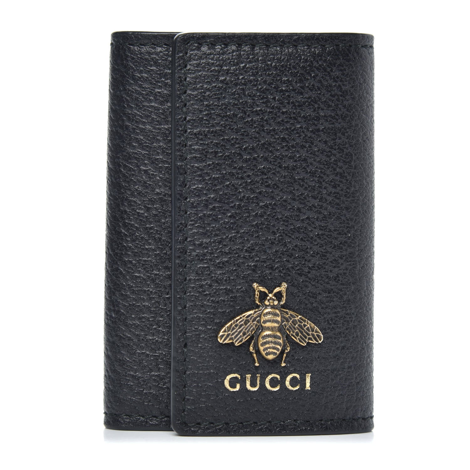 Gucci Pebbled Calfskin Bee 6 Key Holder Case Black 1 of 7