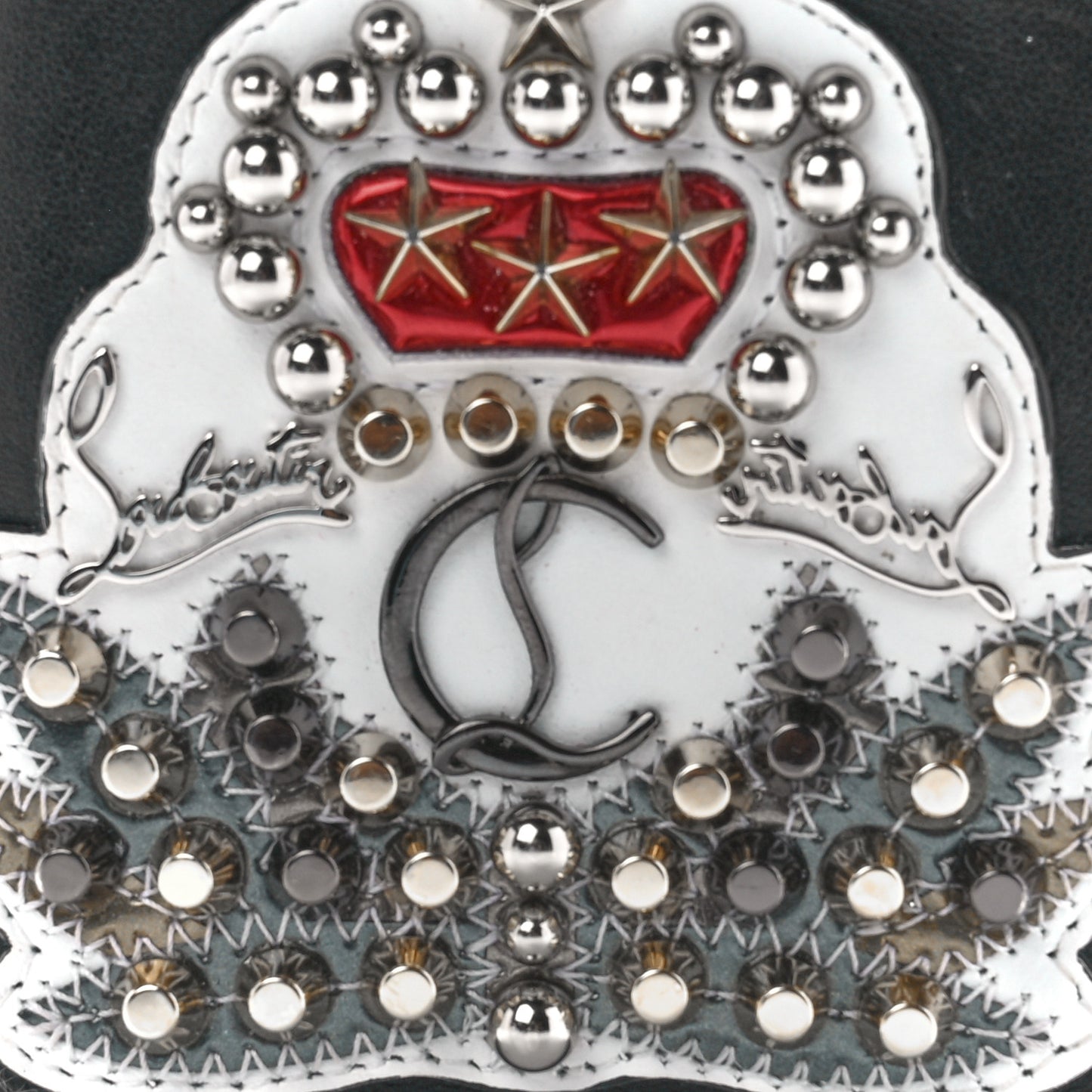 Calfskin Embellished Crown Compact Wallet Black