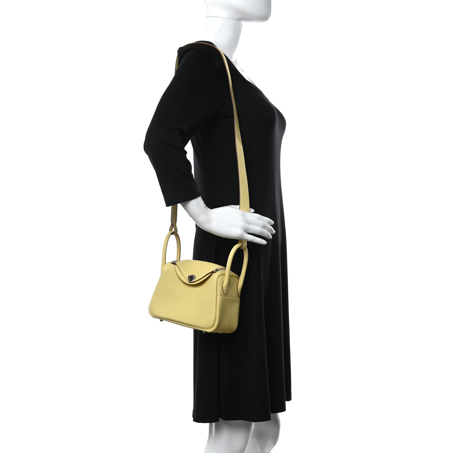 Hermes Taurillon Clemence Mini Lindy 20 Jaune Poussin 2 of 11