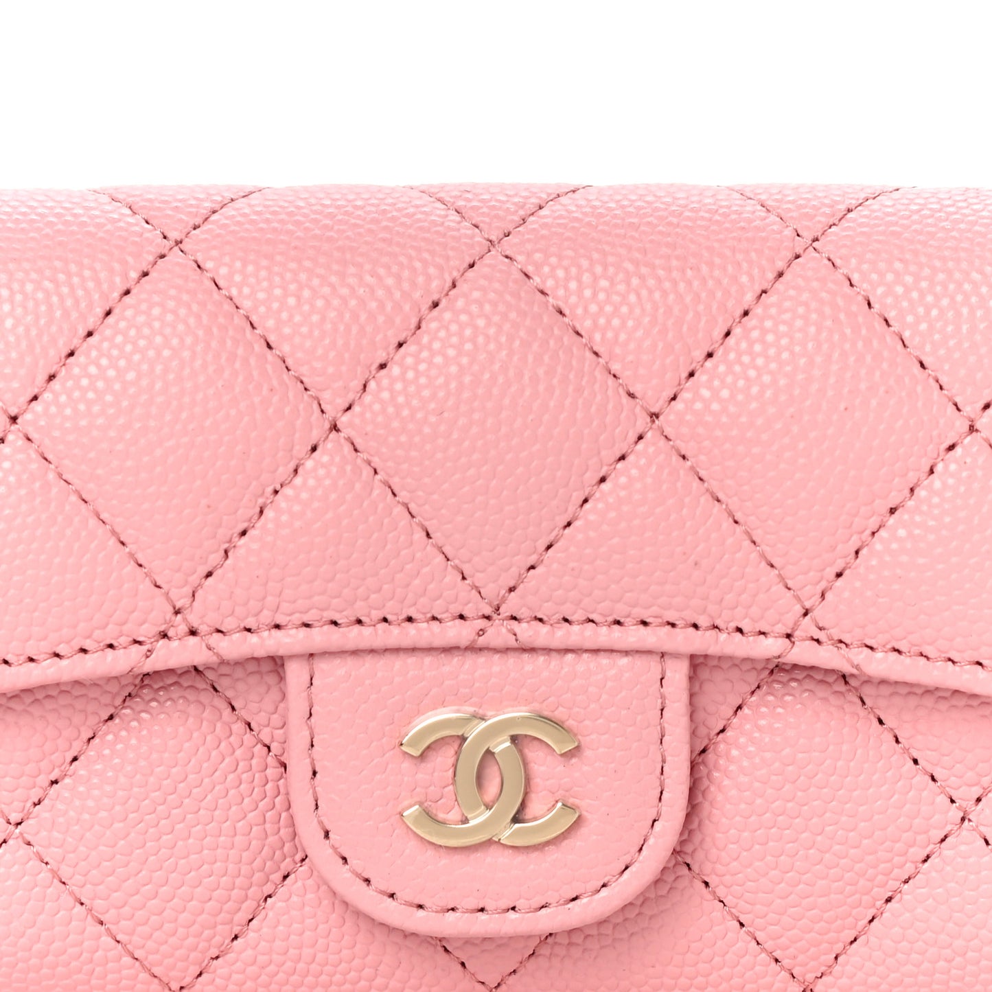 Caviar Quilted Flap Card Holder Wallet Pink