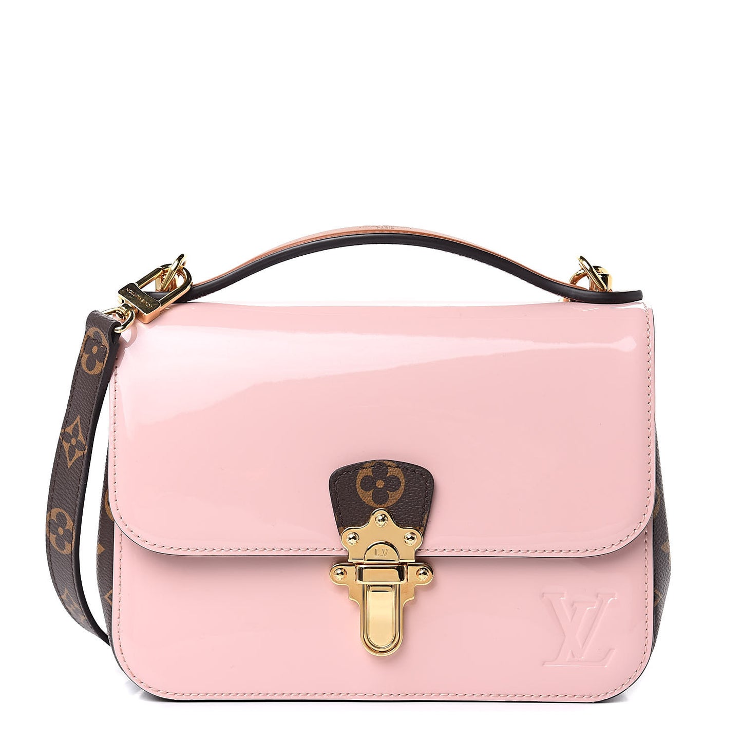 Patent Calfskin Monogram Cherrywood BB Rose Ballerine