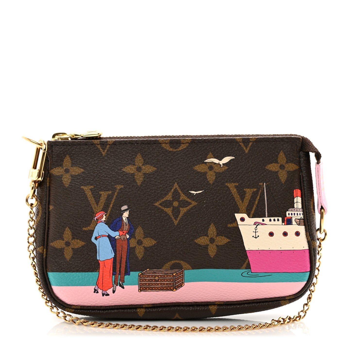 Monogram 2016 Christmas Animation Mini Pochette Accessories Rose Ballerine