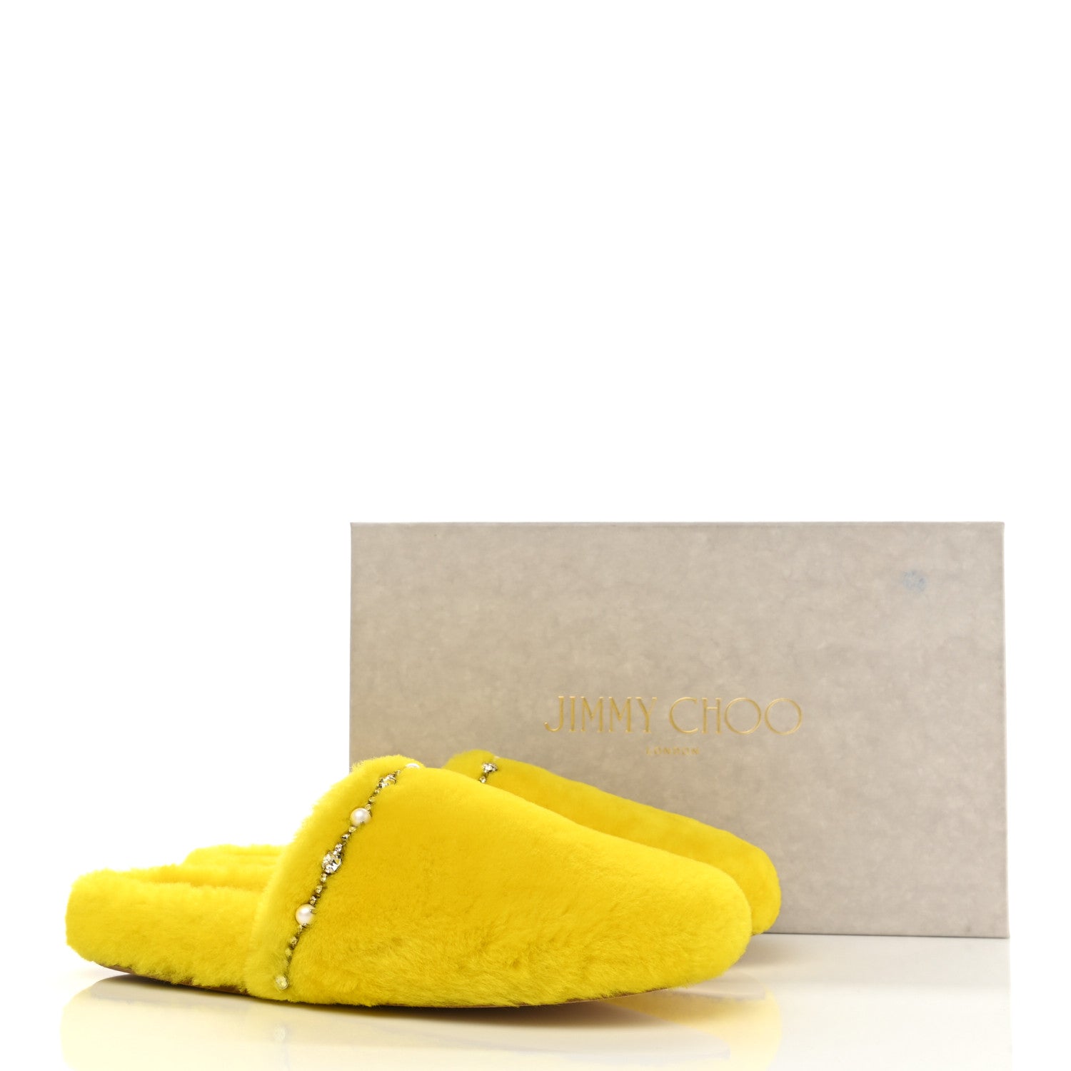 Jimmy Choo Shearling Crystal Pearl Aliette Flat Mules 38 Mimosa 8 of 8