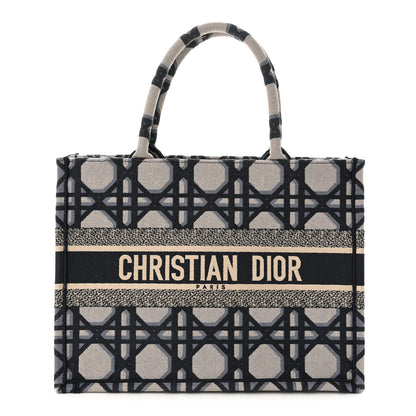 Christian Dior Canvas Macrocannage Embroidered Medium Book Tote Beige Blue 1 of 11