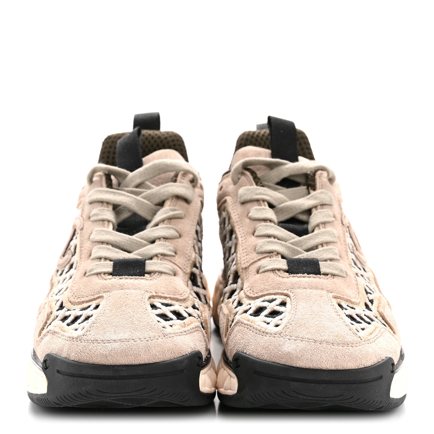 Suede Calfskin Embroidered CC Sneakers 35.5 Beige Black