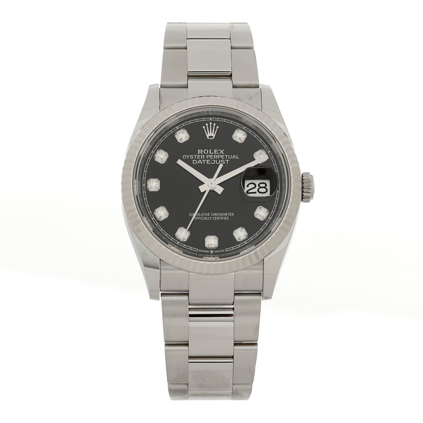 Stainless Steel 18K White Gold Diamond 36mm Oyster Perpetual Datejust Watch Black 126234