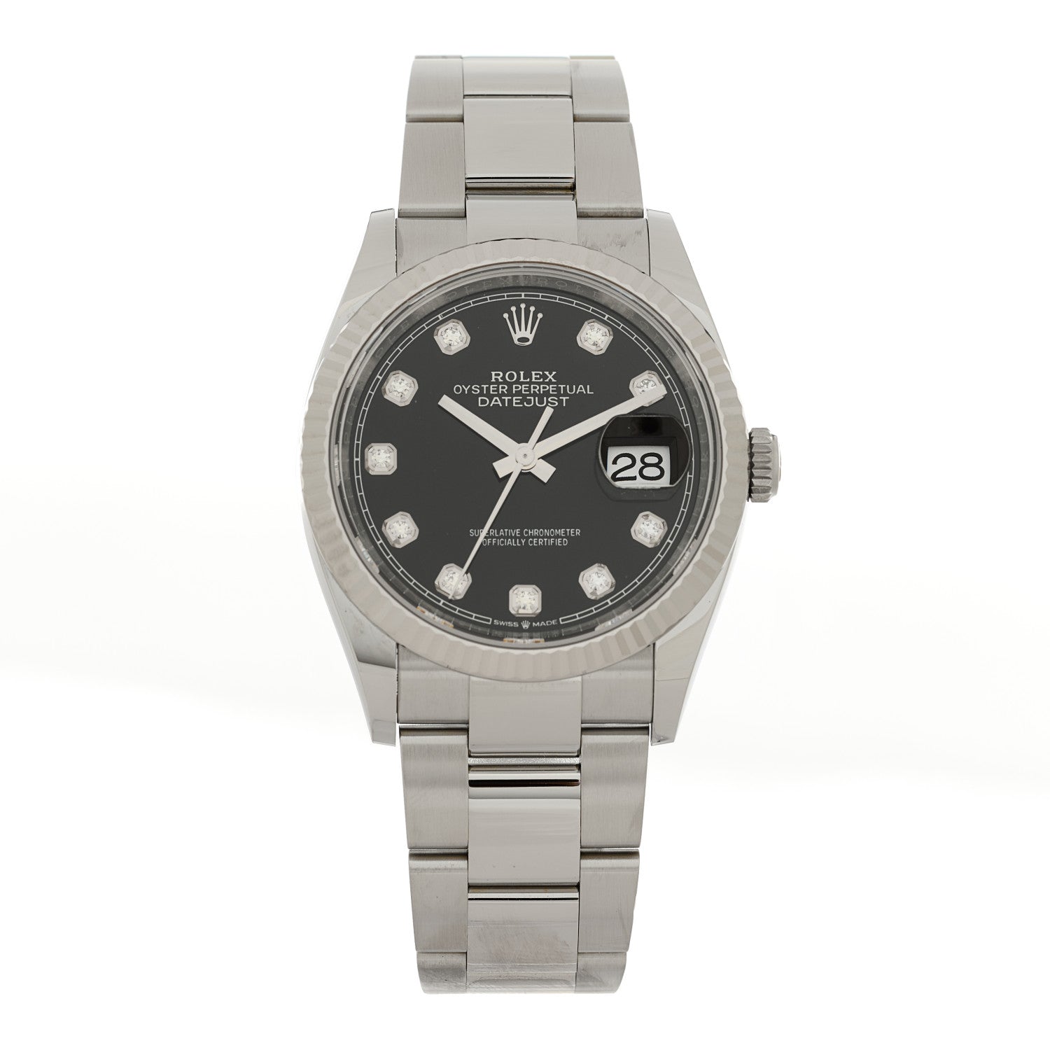 Rolex Stainless Steel 18K White Gold Diamond 36mm Oyster Perpetual Datejust Watch Black 126234 1 of 5