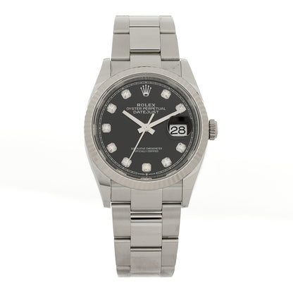 Rolex Stainless Steel 18K White Gold Diamond 36mm Oyster Perpetual Datejust Watch Black 126234 1 of 5
